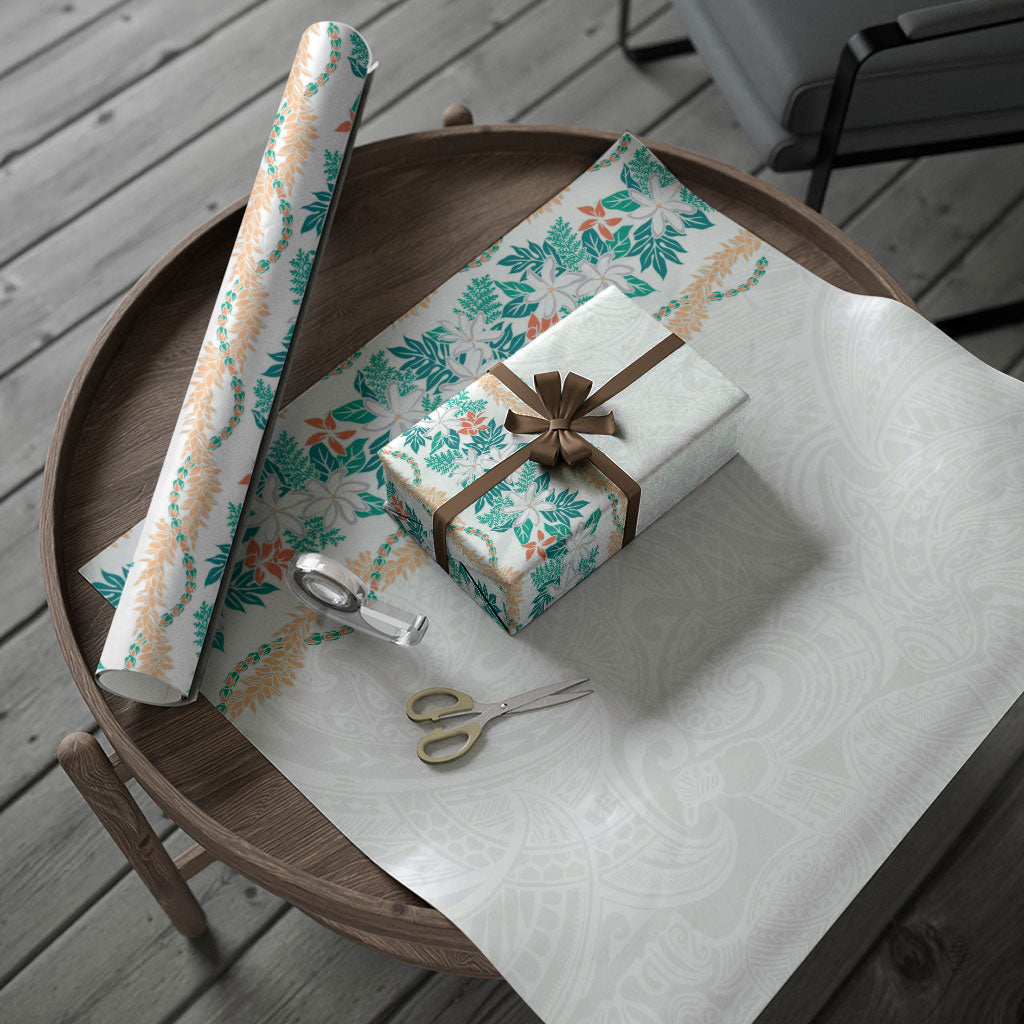 Monstera Tiare Plumeria Wrapping Paper Teal Polynesian Pattern LT01 - Polynesian Pride