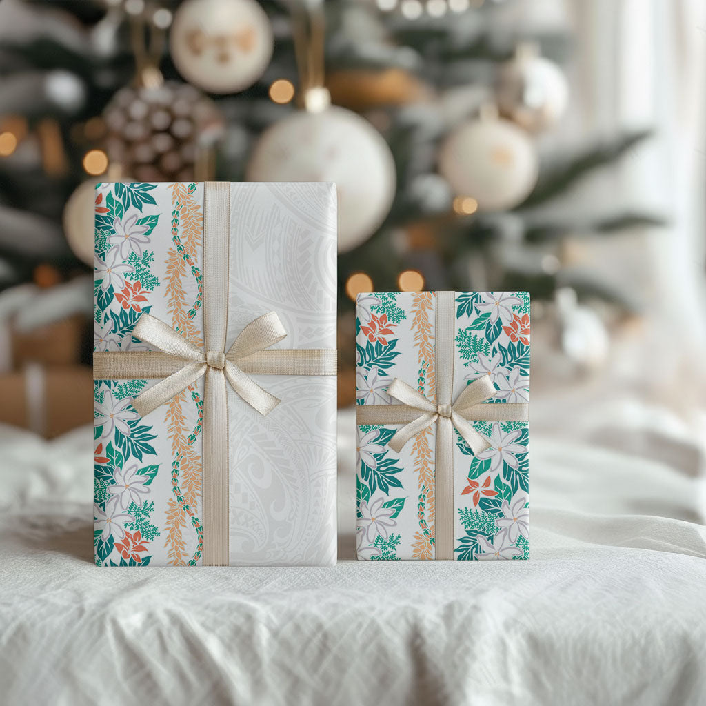 Monstera Tiare Plumeria Wrapping Paper Teal Polynesian Pattern LT01 - Polynesian Pride