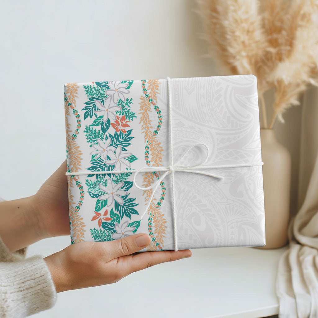 Monstera Tiare Plumeria Wrapping Paper Teal Polynesian Pattern LT01 - Polynesian Pride