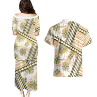 Hawaii Quilt Couples Matching Puletasi Dress and Hawaiian Shirt Kakau Polynesian Pattern Gold Version LT01 - Polynesian Pride