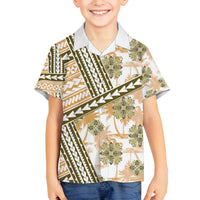 Hawaii Quilt Family Matching Off Shoulder Maxi Dress and Hawaiian Shirt Kakau Polynesian Pattern Gold Version LT01 Son's Shirt Gold - Polynesian Pride