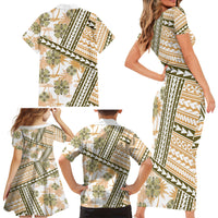 Hawaii Quilt Family Matching Short Sleeve Bodycon Dress and Hawaiian Shirt Kakau Polynesian Pattern Gold Version LT01 - Polynesian Pride