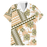 Hawaii Quilt Family Matching Short Sleeve Bodycon Dress and Hawaiian Shirt Kakau Polynesian Pattern Gold Version LT01 Dad's Shirt - Short Sleeve Gold - Polynesian Pride
