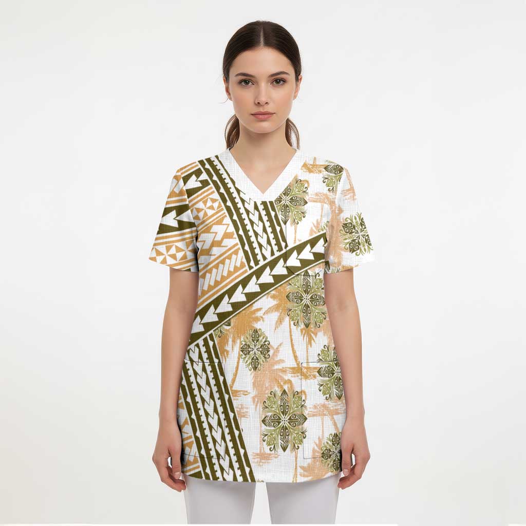 Hawaii Quilt Scrub Top Kakau Polynesian Pattern Gold Version - Polynesian Pride