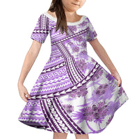 Hawaii Quilt Family Matching Puletasi Dress and Hawaiian Shirt Kakau Polynesian Pattern Lilac Version LT01 Daughter's Dress Purple - Polynesian Pride