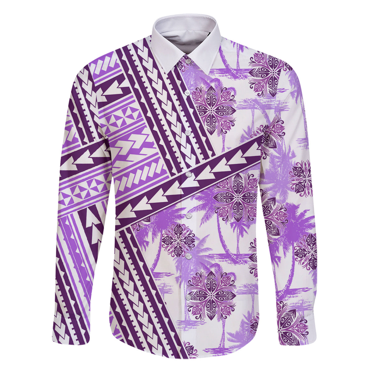 Hawaii Quilt Family Matching Puletasi Dress and Hawaiian Shirt Kakau Polynesian Pattern Lilac Version LT01 Dad's Shirt - Long Sleeve Purple - Polynesian Pride