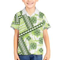 Hawaii Quilt Family Matching Tank Maxi Dress and Hawaiian Shirt Kakau Polynesian Pattern Olive Green Version LT01 Son's Shirt Green - Polynesian Pride