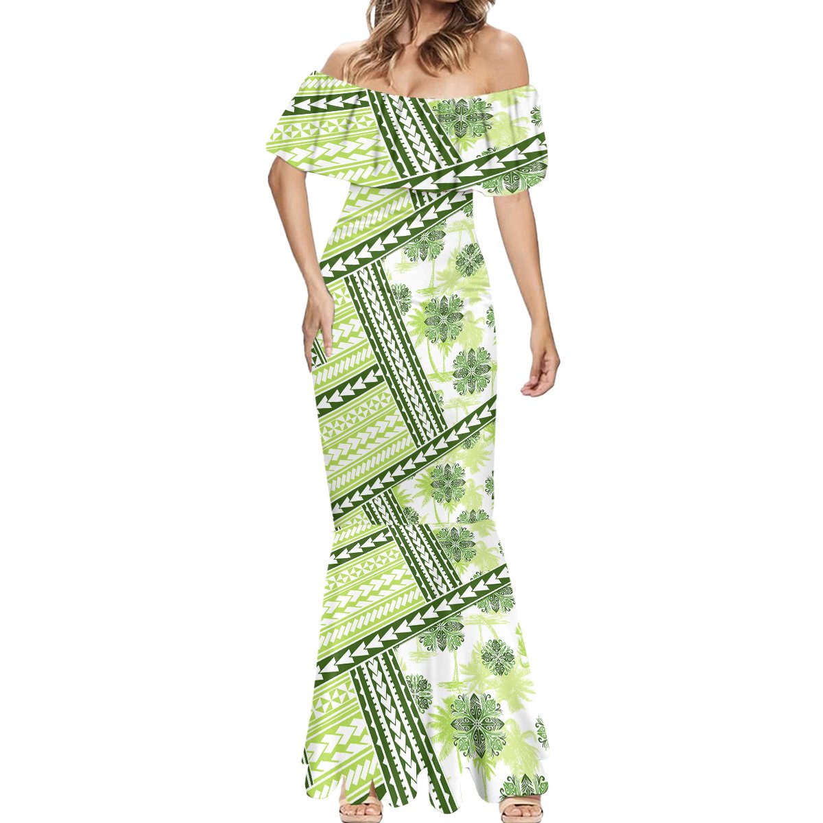 Hawaii Quilt Mermaid Dress Kakau Polynesian Pattern Olive Green Version LT01 - Polynesian Pride