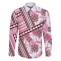 Hawaii Quilt Family Matching Mermaid Dress and Hawaiian Shirt Kakau Polynesian Pattern Mauve Pink Version LT01 Dad's Shirt - Long Sleeve Pink - Polynesian Pride