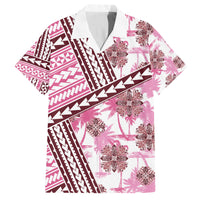 Hawaii Quilt Family Matching Off Shoulder Maxi Dress and Hawaiian Shirt Kakau Polynesian Pattern Mauve Pink Version LT01 Dad's Shirt - Short Sleeve Pink - Polynesian Pride