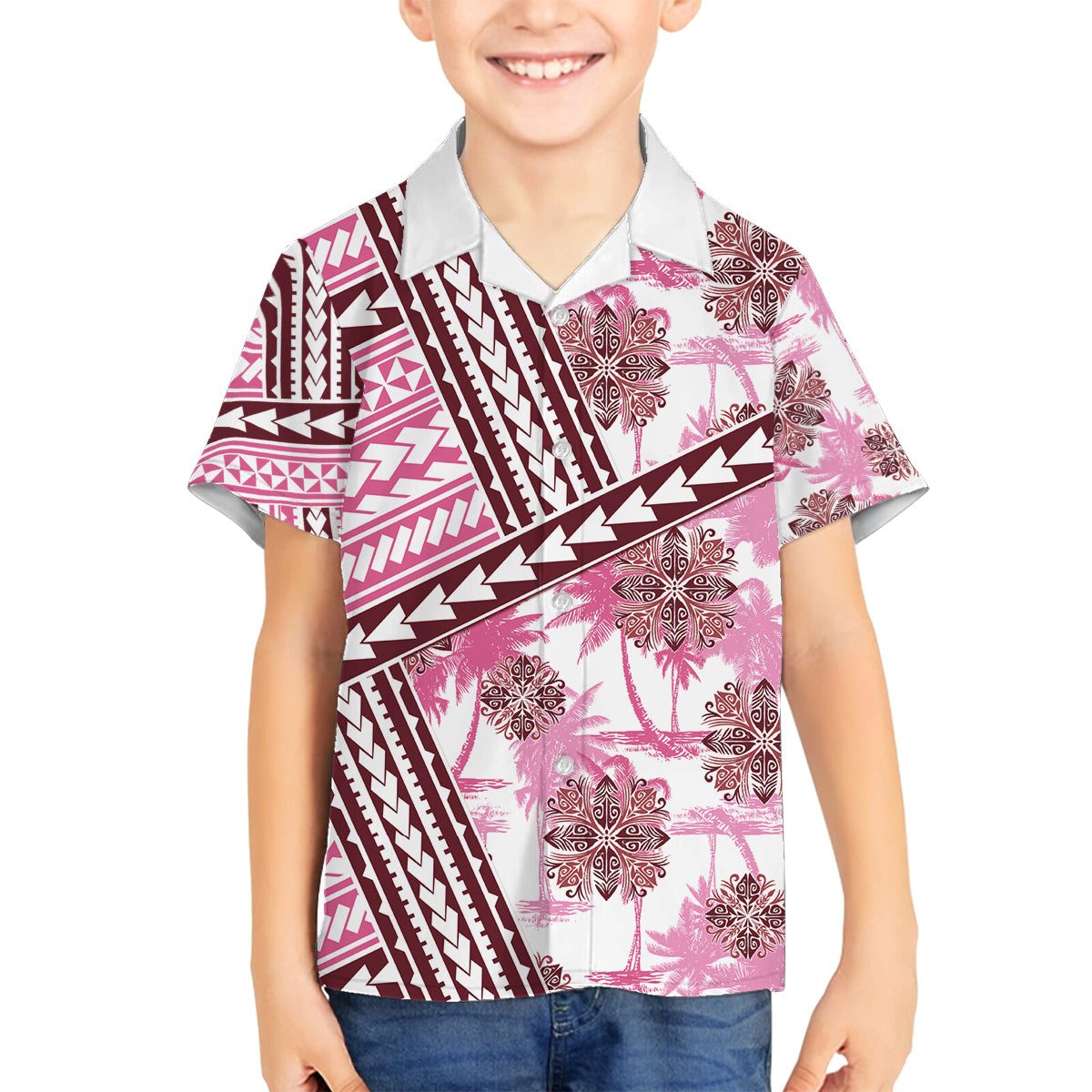 Hawaii Quilt Family Matching Puletasi Dress and Hawaiian Shirt Kakau Polynesian Pattern Mauve Pink Version LT01 Son's Shirt Pink - Polynesian Pride