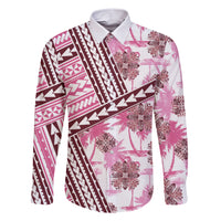 Hawaii Quilt Family Matching Short Sleeve Bodycon Dress and Hawaiian Shirt Kakau Polynesian Pattern Mauve Pink Version LT01 Dad's Shirt - Long Sleeve Pink - Polynesian Pride