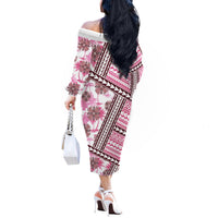 Hawaii Quilt Off The Shoulder Long Sleeve Dress Kakau Polynesian Pattern Mauve Pink Version LT01 - Polynesian Pride