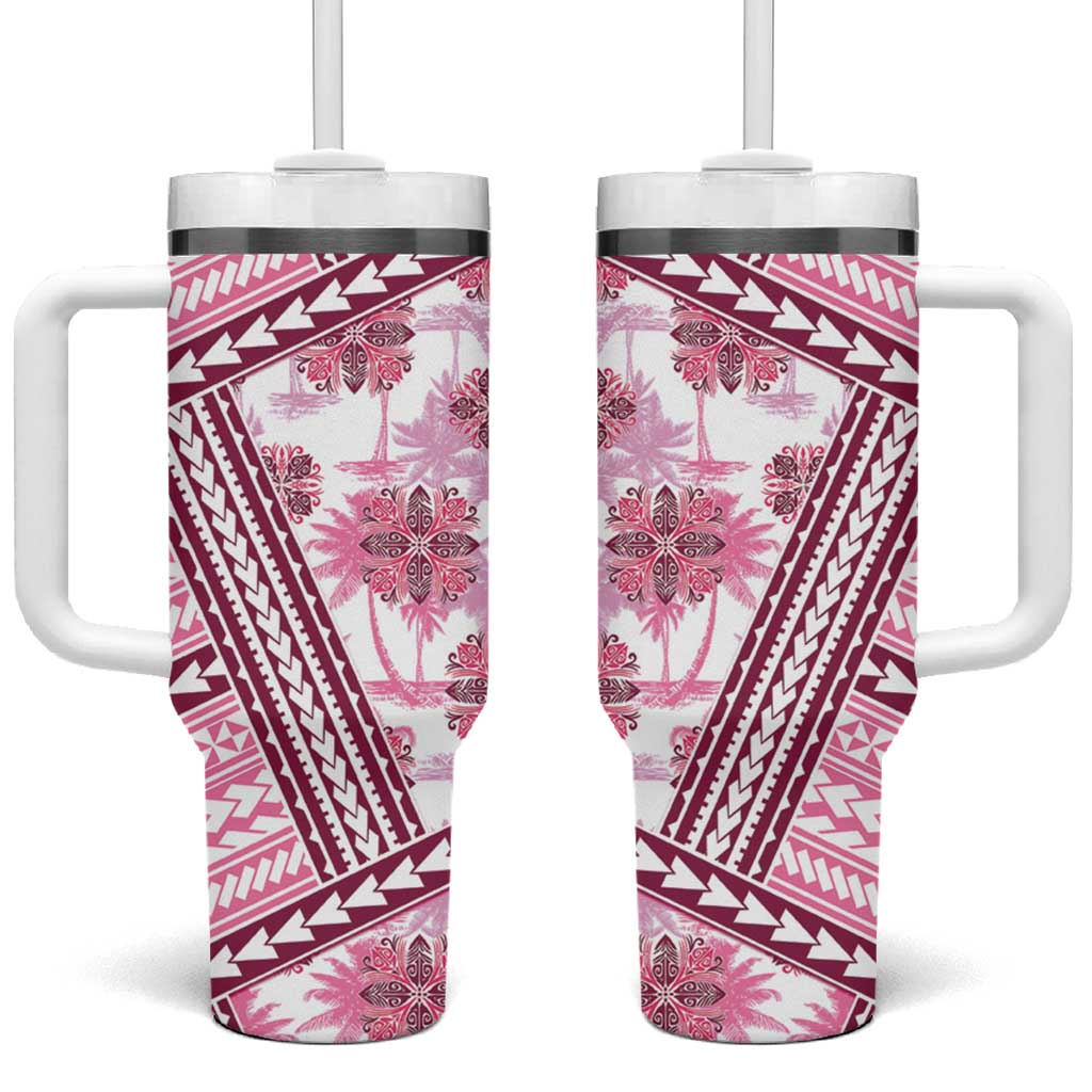 Hawaii Quilt Tumbler With Handle Kakau Polynesian Pattern Mauve Pink Version LT01 One Size: 40 oz Pink - Polynesian Pride