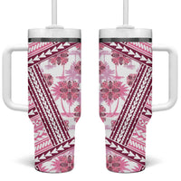 Hawaii Quilt Tumbler With Handle Kakau Polynesian Pattern Mauve Pink Version LT01 One Size: 40 oz Pink - Polynesian Pride