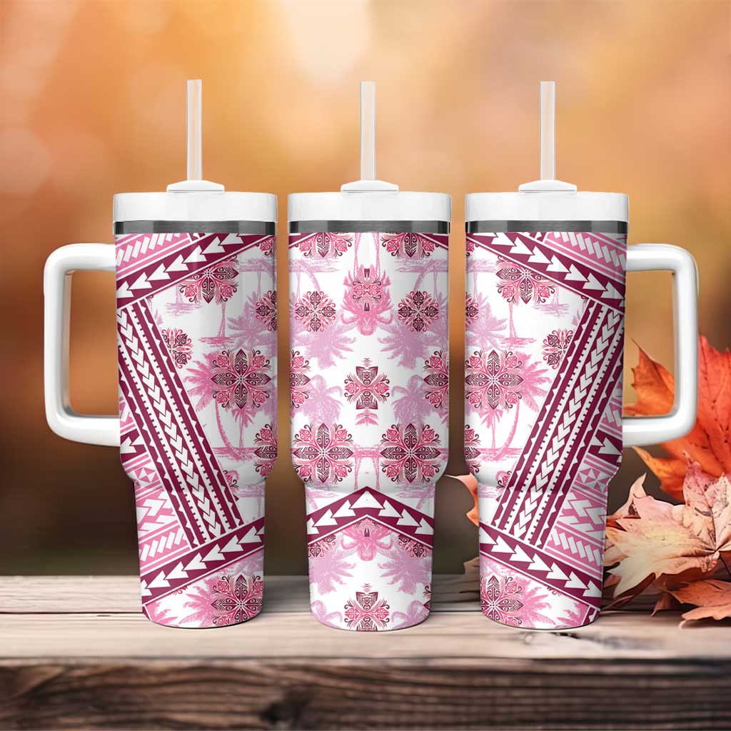 Hawaii Quilt Tumbler With Handle Kakau Polynesian Pattern Mauve Pink Version LT01 - Polynesian Pride