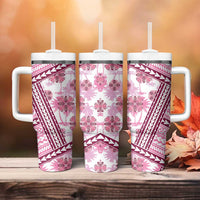 Hawaii Quilt Tumbler With Handle Kakau Polynesian Pattern Mauve Pink Version LT01 - Polynesian Pride