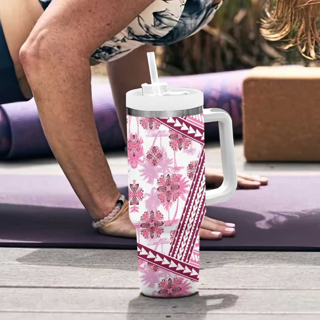 Hawaii Quilt Tumbler With Handle Kakau Polynesian Pattern Mauve Pink Version LT01 - Polynesian Pride