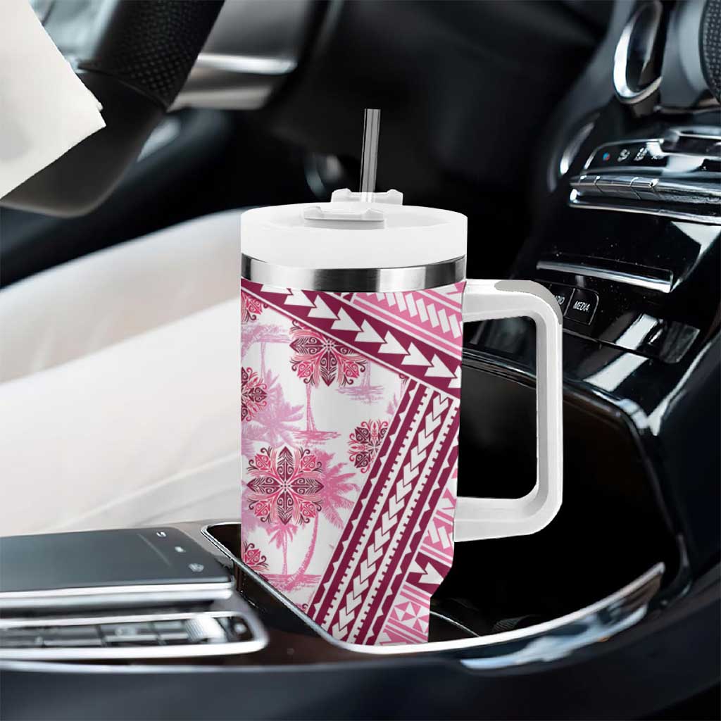 Hawaii Quilt Tumbler With Handle Kakau Polynesian Pattern Mauve Pink Version LT01 - Polynesian Pride
