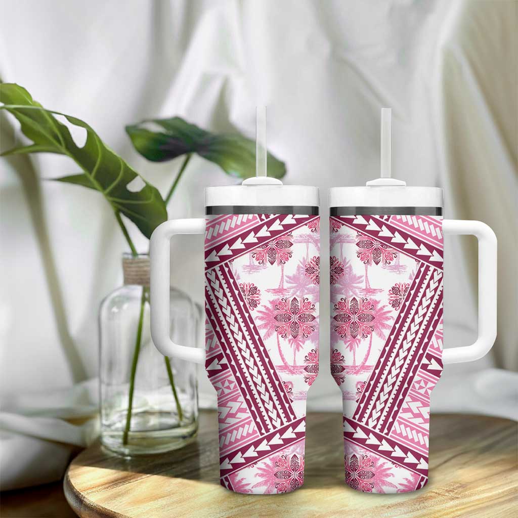 Hawaii Quilt Tumbler With Handle Kakau Polynesian Pattern Mauve Pink Version LT01 - Polynesian Pride