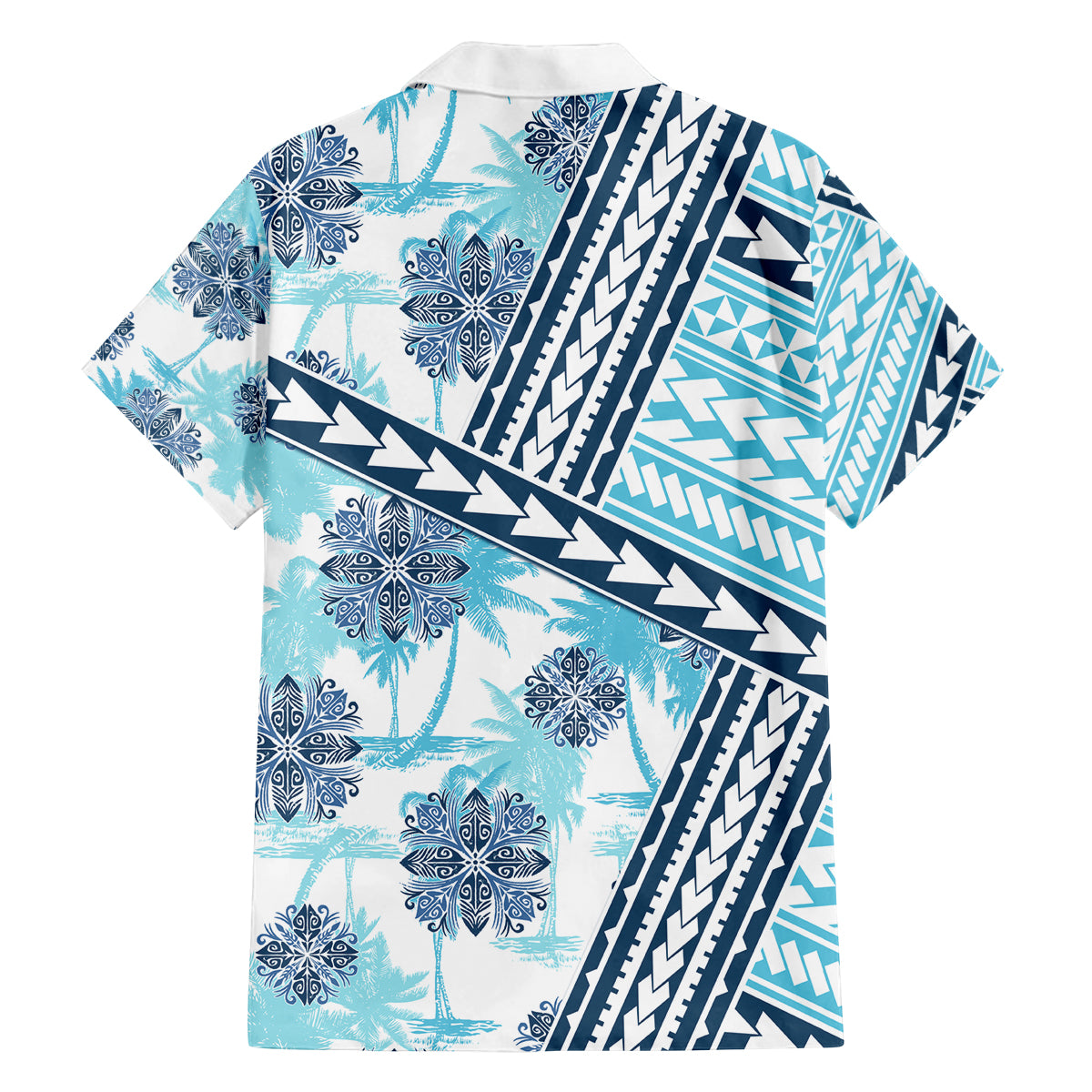 Hawaii Quilt Family Matching Off Shoulder Long Sleeve Dress and Hawaiian Shirt Kakau Polynesian Pattern Sky Blue Version LT01 - Polynesian Pride