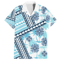 Hawaii Quilt Family Matching Puletasi Dress and Hawaiian Shirt Kakau Polynesian Pattern Sky Blue Version LT01 Dad's Shirt - Short Sleeve Blue - Polynesian Pride