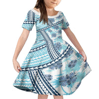Hawaii Quilt Kid Short Sleeve Dress Kakau Polynesian Pattern Sky Blue Version LT01 KID Blue - Polynesian Pride