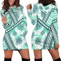 Hawaii Quilt Hoodie Dress Kakau Polynesian Pattern Teal Version LT01 - Polynesian Pride