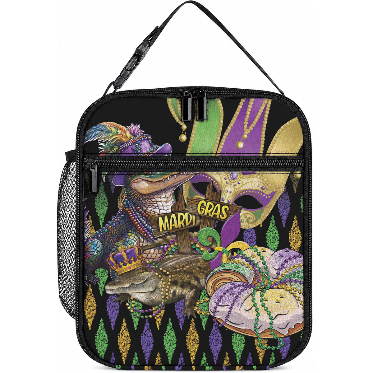 Mardi Gras Alligator Lunch Bag Fleur De Lis Glitter Style LT01 10.2 × 8.3 × 4.3 inch Colorful - Polynesian Pride