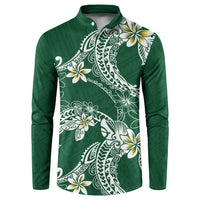 Polynesian Hawaiian Plumeria Tribal Pattern Button Sweatshirt Green Version