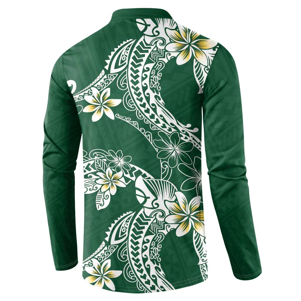 Polynesian Hawaiian Plumeria Tribal Pattern Button Sweatshirt Green Version