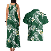 Polynesian Hawaiian Plumeria Tribal Pattern Couples Matching Tank Maxi Dress and Hawaiian Shirt Green Version LT01 - Polynesian Pride