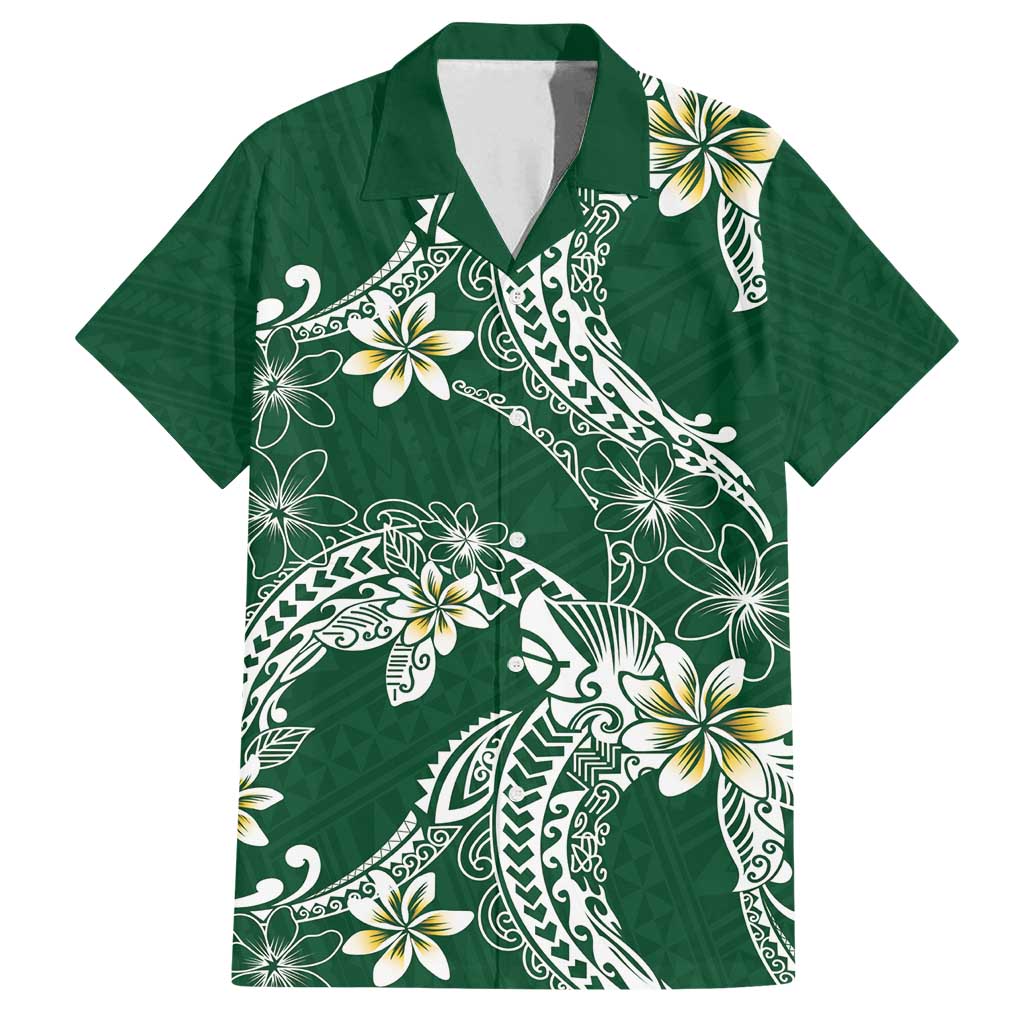 Polynesian Hawaiian Plumeria Tribal Pattern Family Matching Long Sleeve Bodycon Dress and Hawaiian Shirt Green Version LT01 Dad's Shirt - Short Sleeve Green - Polynesian Pride