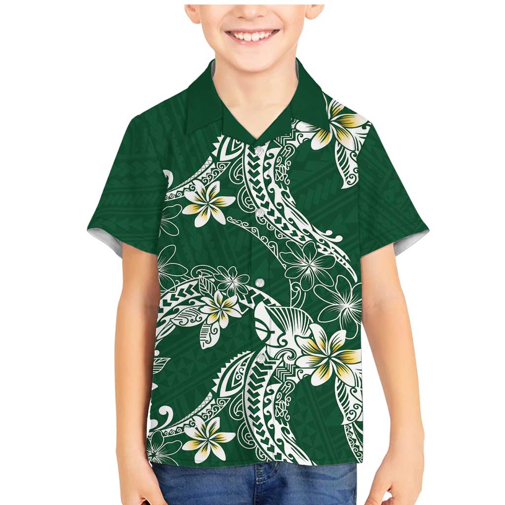 Polynesian Hawaiian Plumeria Tribal Pattern Family Matching Mermaid Dress and Hawaiian Shirt Green Version LT01 Son's Shirt Green - Polynesian Pride