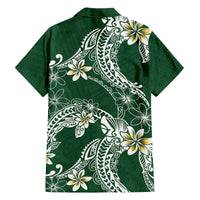 Polynesian Hawaiian Plumeria Tribal Pattern Family Matching Off The Shoulder Long Sleeve Dress and Hawaiian Shirt Green Version LT01 - Polynesian Pride