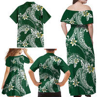 Polynesian Hawaiian Plumeria Tribal Pattern Family Matching Off Shoulder Maxi Dress and Hawaiian Shirt Green Version LT01 - Polynesian Pride