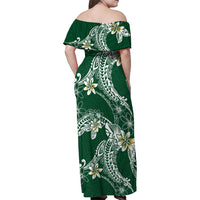 Polynesian Hawaiian Plumeria Tribal Pattern Family Matching Off Shoulder Maxi Dress and Hawaiian Shirt Green Version LT01 - Polynesian Pride