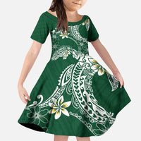 Polynesian Hawaiian Plumeria Tribal Pattern Family Matching Puletasi and Hawaiian Shirt Green Version LT01 Daughter's Dress Green - Polynesian Pride