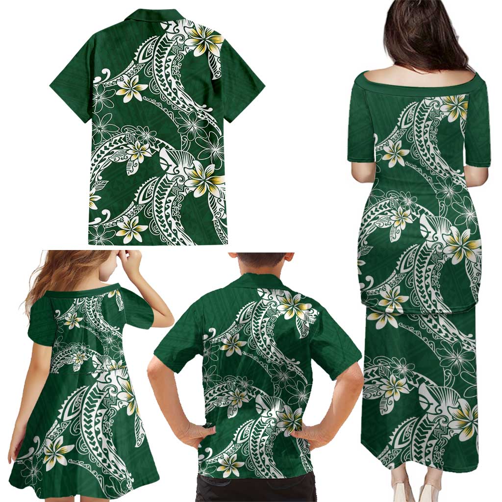 Polynesian Hawaiian Plumeria Tribal Pattern Family Matching Puletasi and Hawaiian Shirt Green Version LT01 - Polynesian Pride