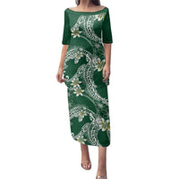 Polynesian Hawaiian Plumeria Tribal Pattern Family Matching Puletasi and Hawaiian Shirt Green Version LT01 Mom's Dress Green - Polynesian Pride