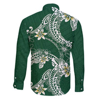 Polynesian Hawaiian Plumeria Tribal Pattern Family Matching Short Sleeve Bodycon Dress and Hawaiian Shirt Green Version LT01 - Polynesian Pride