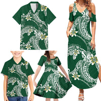 Polynesian Hawaiian Plumeria Tribal Pattern Family Matching Summer Maxi Dress and Hawaiian Shirt Green Version LT01 - Polynesian Pride