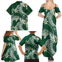 Polynesian Hawaiian Plumeria Tribal Pattern Family Matching Summer Maxi Dress and Hawaiian Shirt Green Version LT01 - Polynesian Pride