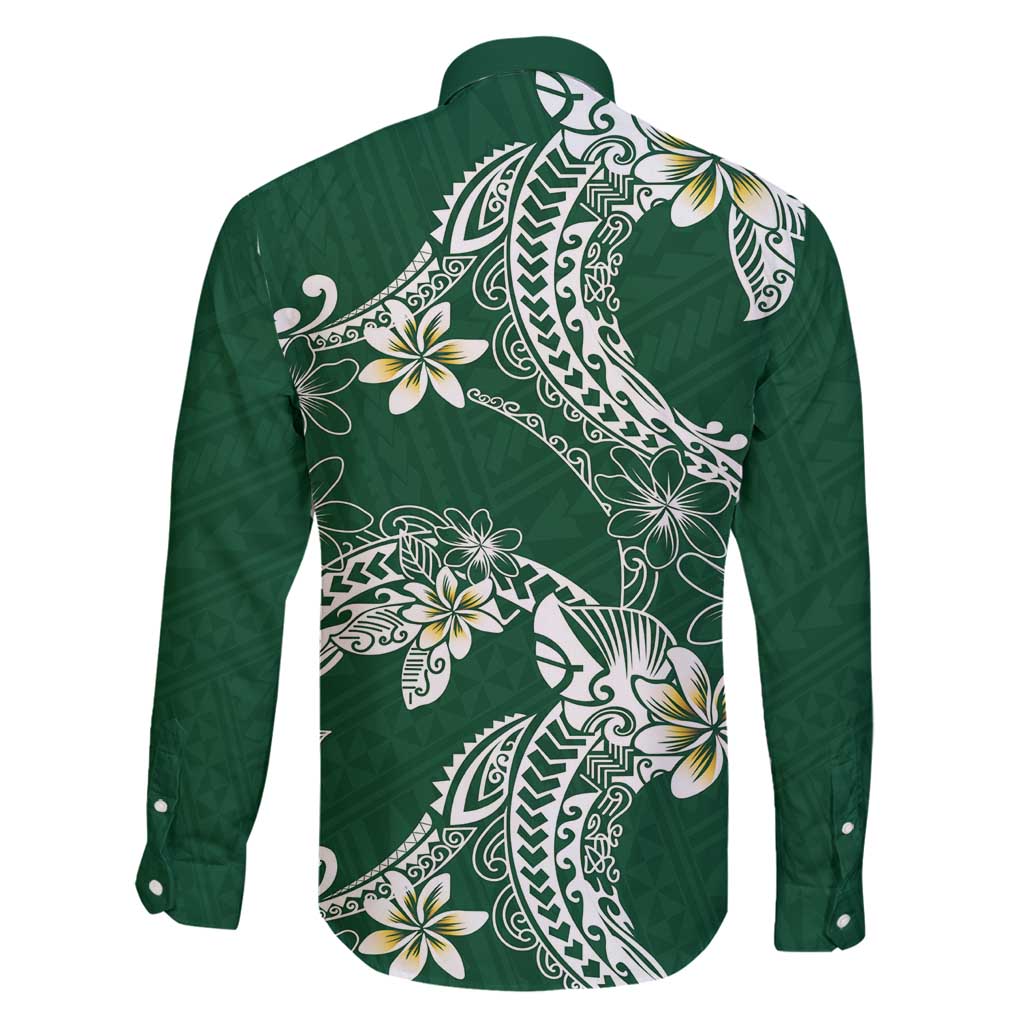 Polynesian Hawaiian Plumeria Tribal Pattern Family Matching Summer Maxi Dress and Hawaiian Shirt Green Version LT01 - Polynesian Pride