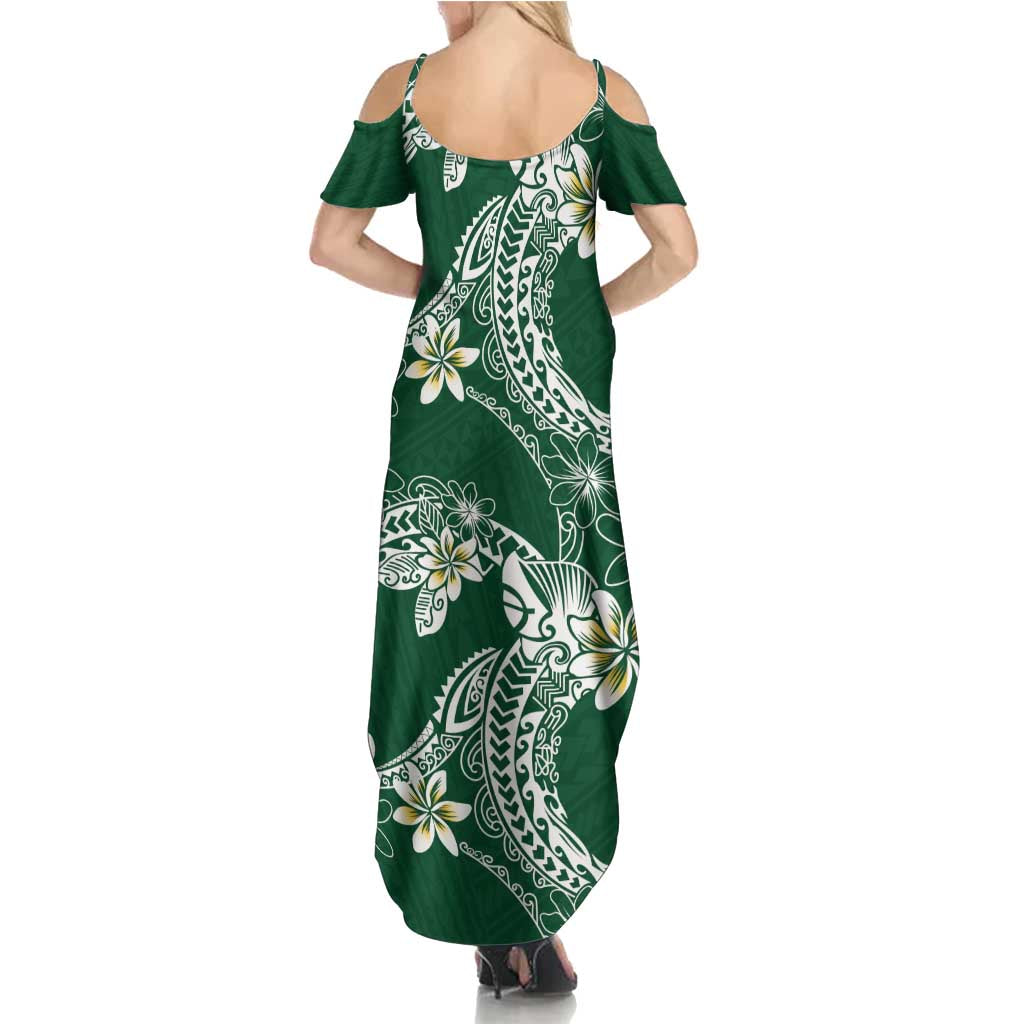 Polynesian Hawaiian Plumeria Tribal Pattern Family Matching Summer Maxi Dress and Hawaiian Shirt Green Version LT01 - Polynesian Pride
