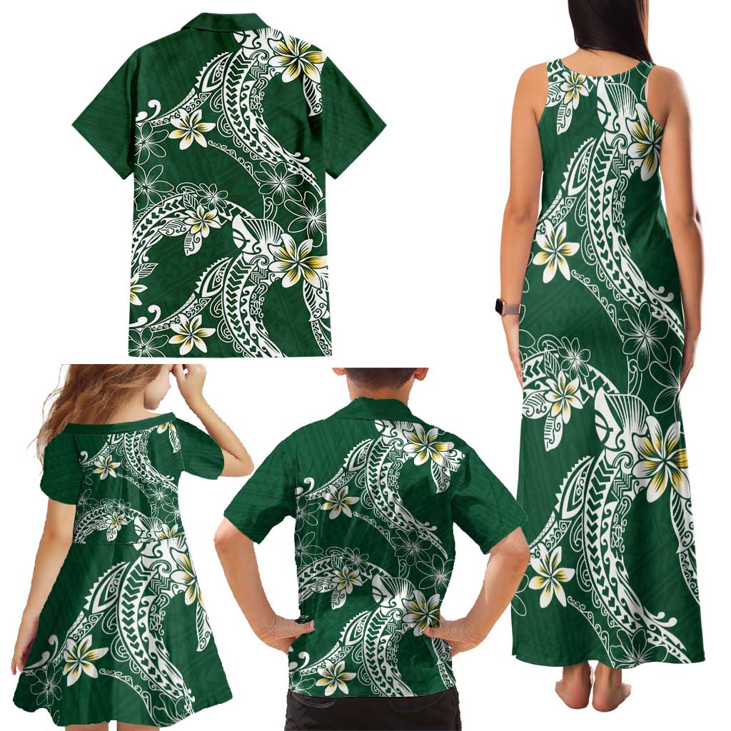 Polynesian Hawaiian Plumeria Tribal Pattern Family Matching Tank Maxi Dress and Hawaiian Shirt Green Version LT01 - Polynesian Pride