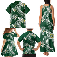 Polynesian Hawaiian Plumeria Tribal Pattern Family Matching Tank Maxi Dress and Hawaiian Shirt Green Version LT01 - Polynesian Pride