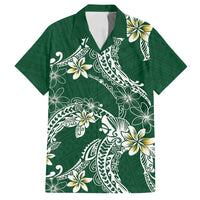 Polynesian Hawaiian Plumeria Tribal Pattern Family Matching Tank Maxi Dress and Hawaiian Shirt Green Version LT01 Dad's Shirt - Short Sleeve Green - Polynesian Pride