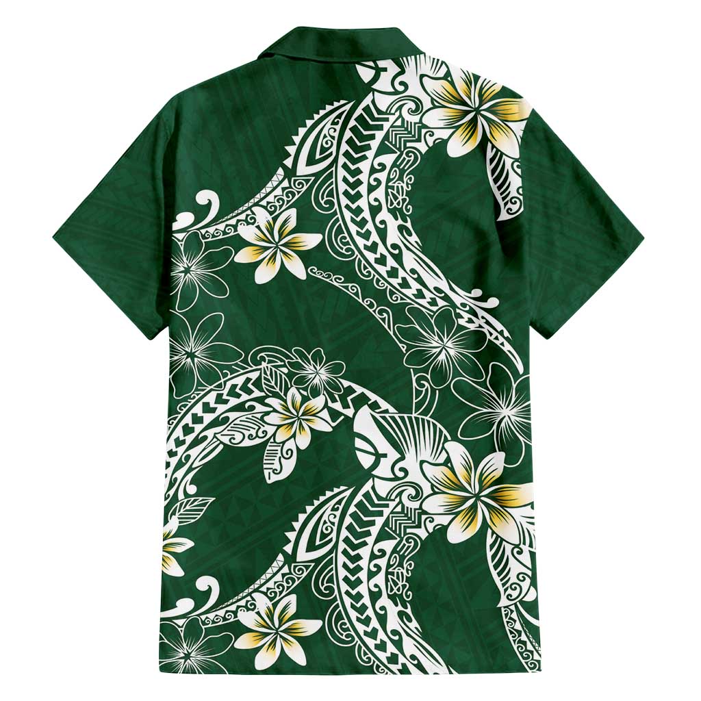 Polynesian Hawaiian Plumeria Tribal Pattern Family Matching Tank Maxi Dress and Hawaiian Shirt Green Version LT01 - Polynesian Pride