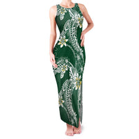 Polynesian Hawaiian Plumeria Tribal Pattern Family Matching Tank Maxi Dress and Hawaiian Shirt Green Version LT01 Mom's Dress Green - Polynesian Pride